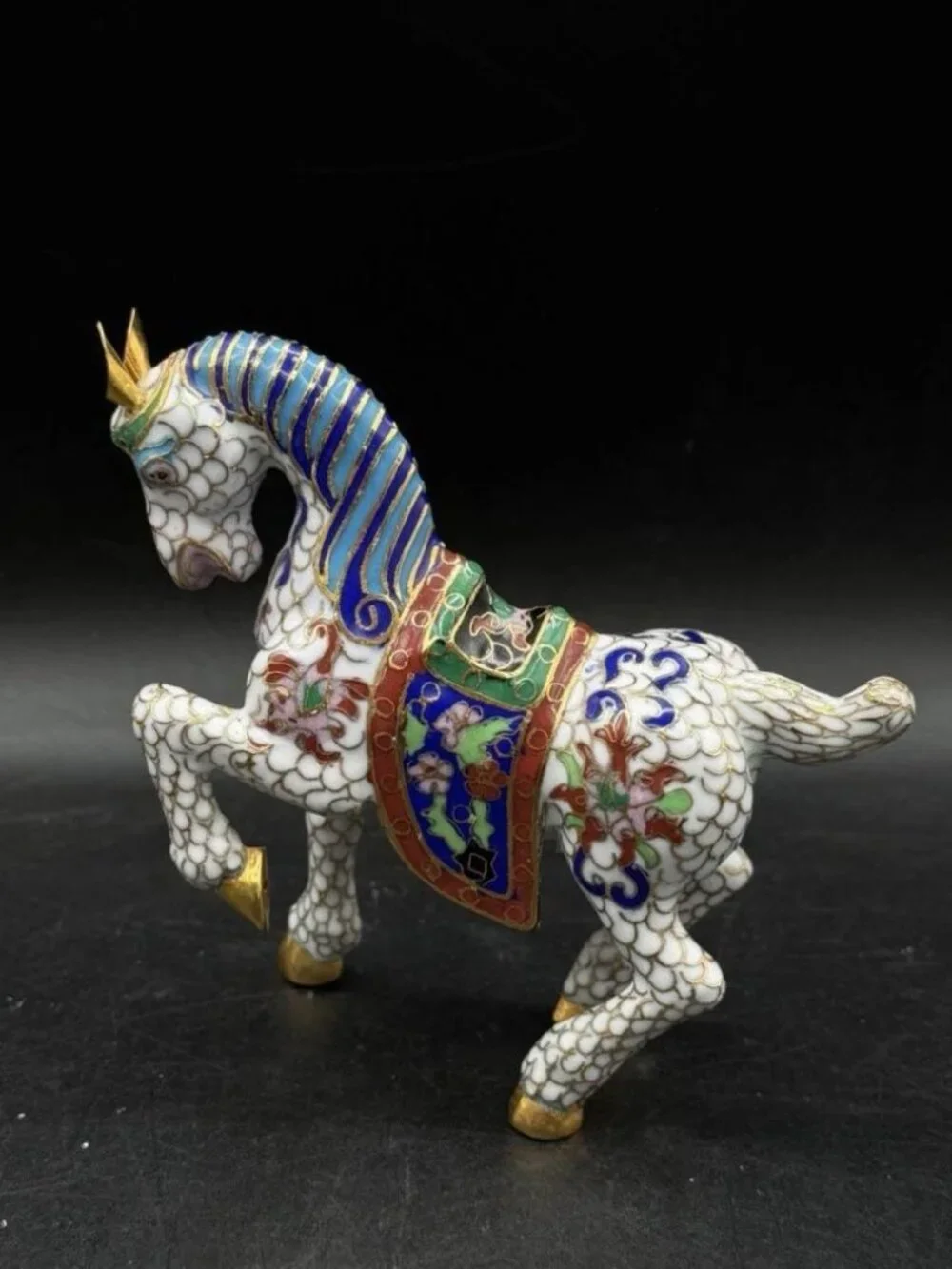 Traditional Brass Enamel Cloisonne Horse Figurine Multicolor